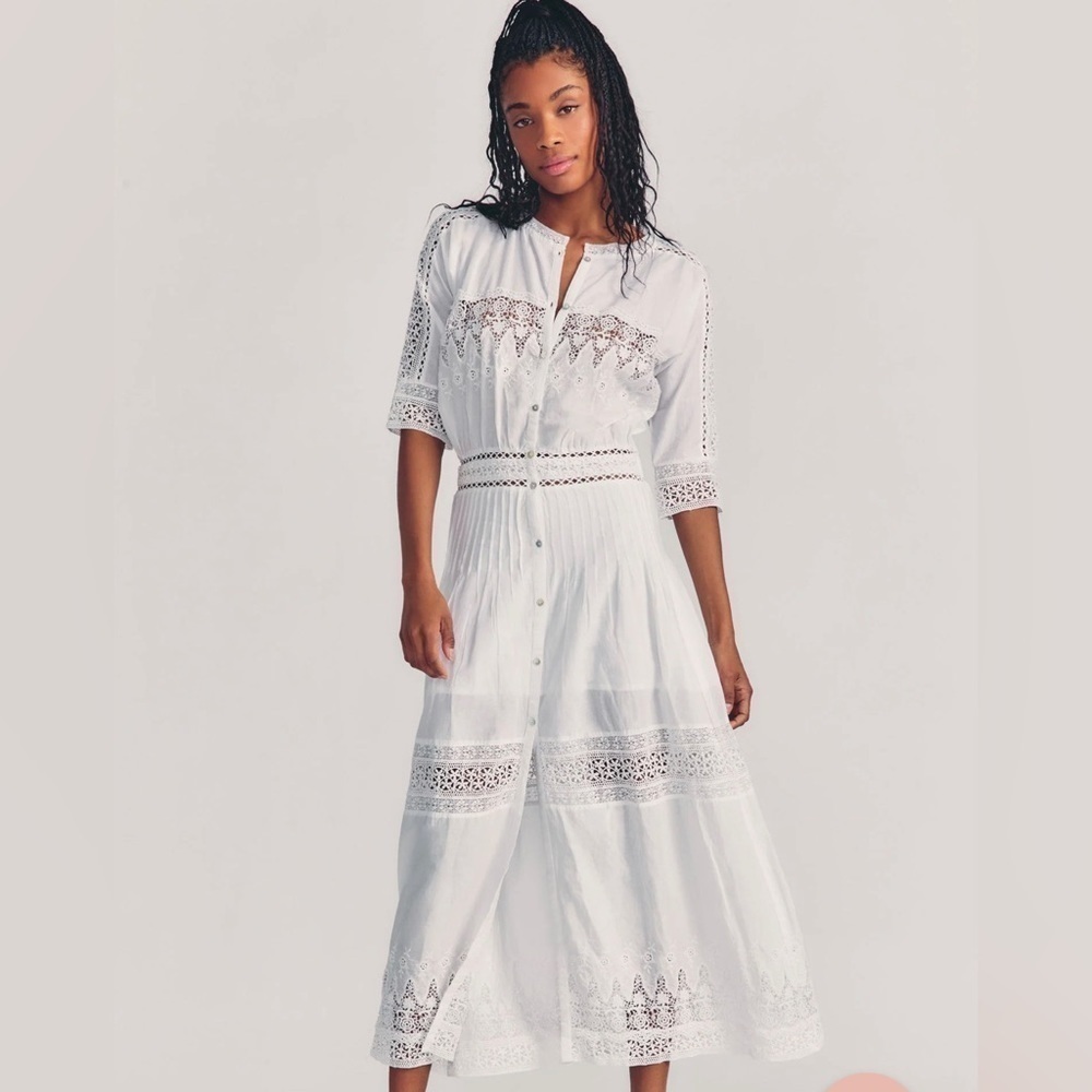 LOVESHACKFANCY Women's Beth Dress, White, L